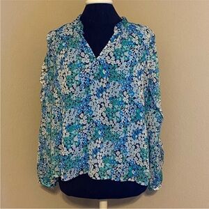 Loft Floral Blouse with Ruffles on Sleeves  💜🐻